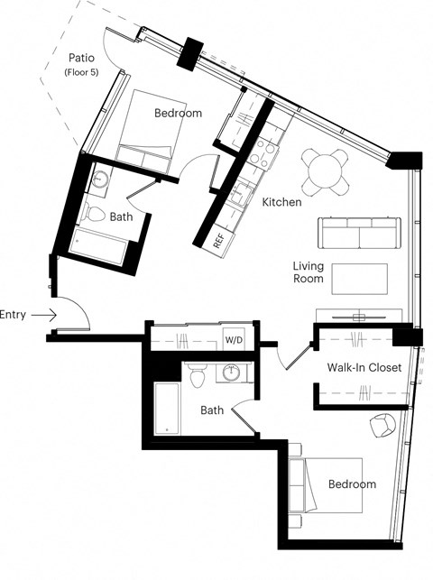 a floor plan of a house with a bedroom and a living room